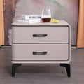 Modern Minimalist Light Beige 2-Drawer Storage Nightstand - Faux Leather Bedside Table For Bedroom Lumendat