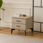 Modern Minimalist Light Beige 2-Drawer Storage Nightstand - Faux Leather Bedside Table For Bedroom Lumendat