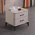 Modern Minimalist Light Beige 2-Drawer Storage Nightstand - Faux Leather Bedside Table For Bedroom Lumendat