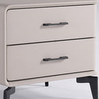Modern Minimalist Light Beige 2-Drawer Storage Nightstand - Faux Leather Bedside Table For Bedroom Lumendat