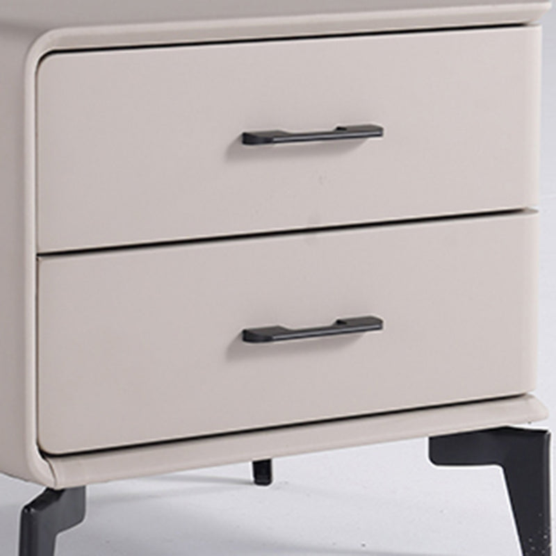 Modern Minimalist Light Beige 2-Drawer Storage Nightstand - Faux Leather Bedside Table For Bedroom Lumendat