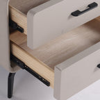 Modern Minimalist Light Beige 2-Drawer Storage Nightstand - Faux Leather Bedside Table For Bedroom Lumendat