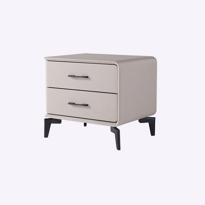 Modern Minimalist Light Beige 2-Drawer Storage Nightstand - Faux Leather Bedside Table For Bedroom Lumendat