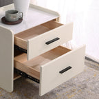 Contemporary Scandinavian Beige 2-Drawer Storage Nightstand - Stone Slab Top Bedside Table For Bedroom Lumendat