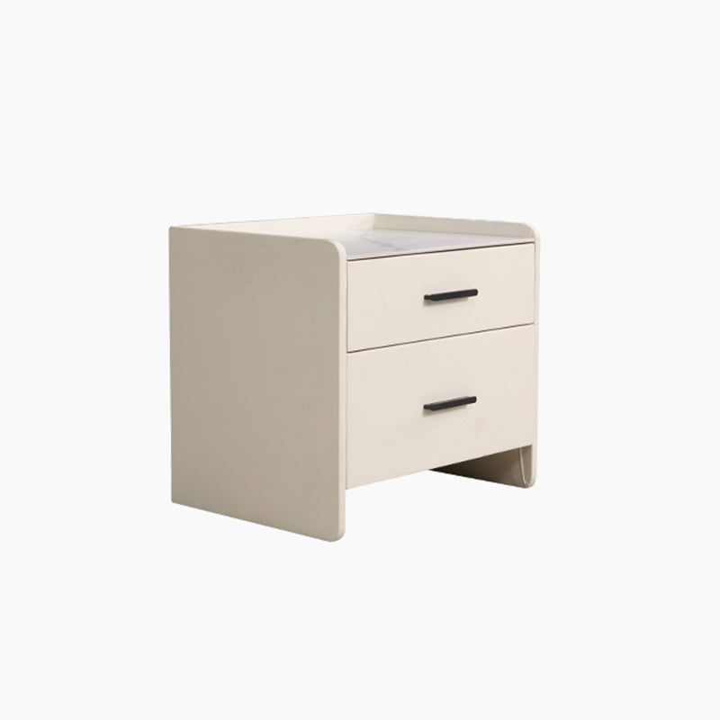 Contemporary Scandinavian Beige 2-Drawer Storage Nightstand - Stone Slab Top Bedside Table For Bedroom Lumendat