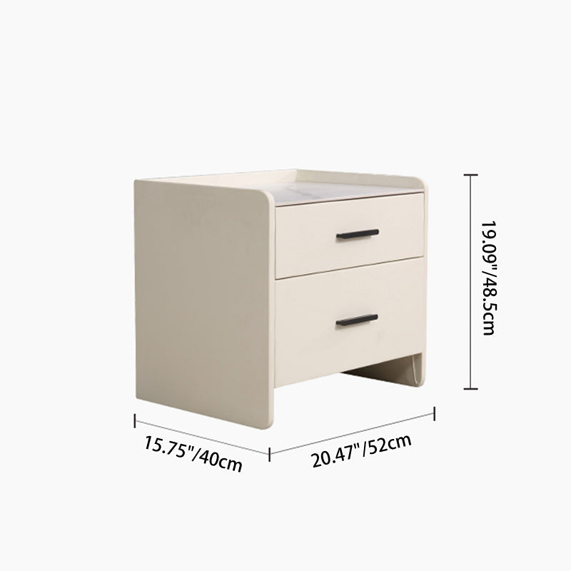 Contemporary Scandinavian Beige 2-Drawer Storage Nightstand - Stone Slab Top Bedside Table For Bedroom Lumendat