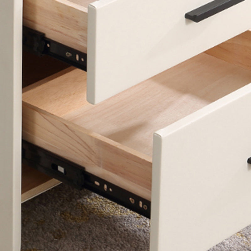Contemporary Scandinavian Beige 2-Drawer Storage Nightstand - Stone Slab Top Bedside Table For Bedroom Lumendat