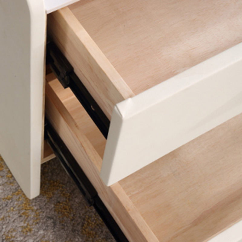 Contemporary Scandinavian Beige 2-Drawer Storage Nightstand - Stone Slab Top Bedside Table For Bedroom Lumendat
