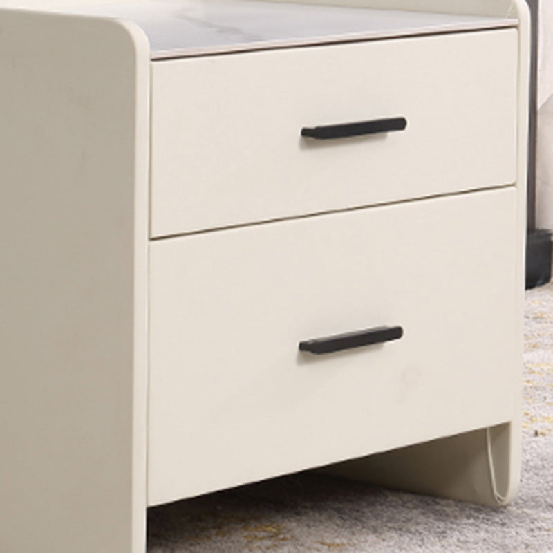Contemporary Scandinavian Beige 2-Drawer Storage Nightstand - Stone Slab Top Bedside Table For Bedroom Lumendat