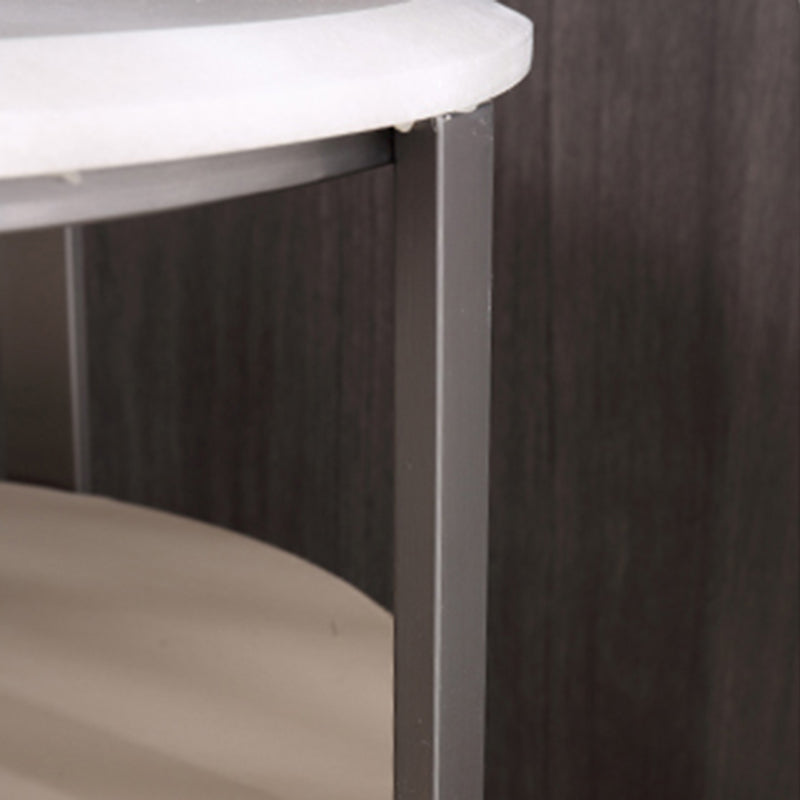 Modern Luxury Round 2-Drawer Storage Nightstand, Light Brown Faux Leather Stone Slab Top Bedside Table For Bedroom Lumendat