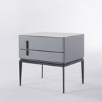 Modern Minimalist Gray Faux Leather 2-Drawer Storage Nightstand - Iron Leg Bedside Table For Bedroom Lumendat