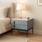 Modern Minimalist Gray Faux Leather 2-Drawer Storage Nightstand - Iron Leg Bedside Table For Bedroom Lumendat