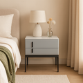 Modern Minimalist Gray Faux Leather 2-Drawer Storage Nightstand - Iron Leg Bedside Table For Bedroom Lumendat