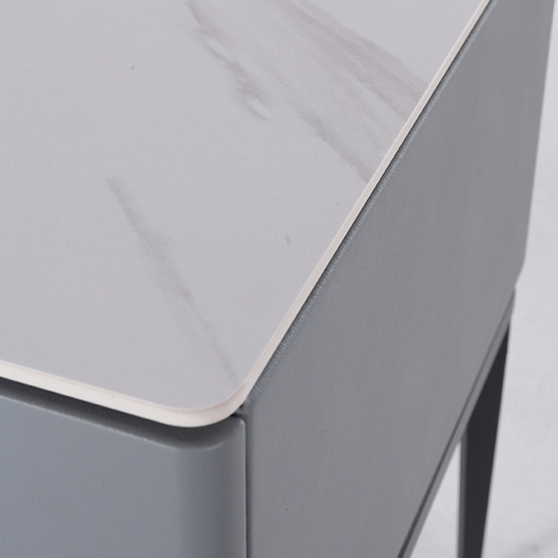 Modern Minimalist Gray Faux Leather 2-Drawer Storage Nightstand - Iron Leg Bedside Table For Bedroom Lumendat