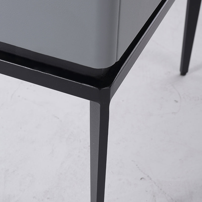Modern Minimalist Gray Faux Leather 2-Drawer Storage Nightstand - Iron Leg Bedside Table For Bedroom Lumendat