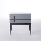Modern Minimalist Gray Faux Leather 2-Drawer Storage Nightstand - Iron Leg Bedside Table For Bedroom Lumendat