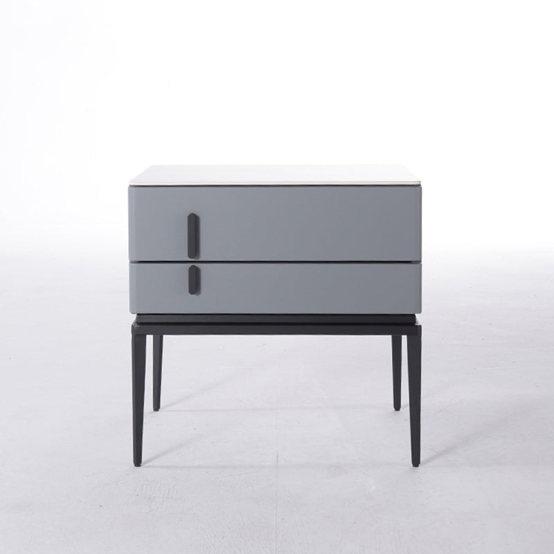Modern Minimalist Gray Faux Leather 2-Drawer Storage Nightstand - Iron Leg Bedside Table For Bedroom Lumendat