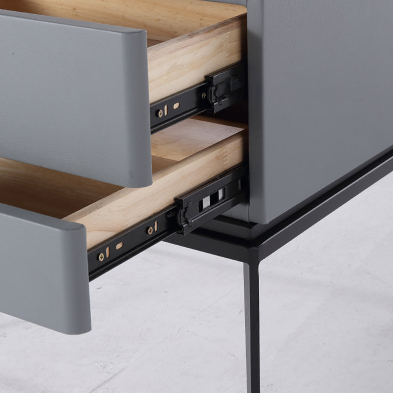Modern Minimalist Gray Faux Leather 2-Drawer Storage Nightstand - Iron Leg Bedside Table For Bedroom Lumendat