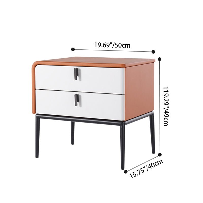 Modern Luxury Orange Faux Leather 2-Drawer Storage Nightstand - Matte Finish Bedside Table For Bedroom Lumendat