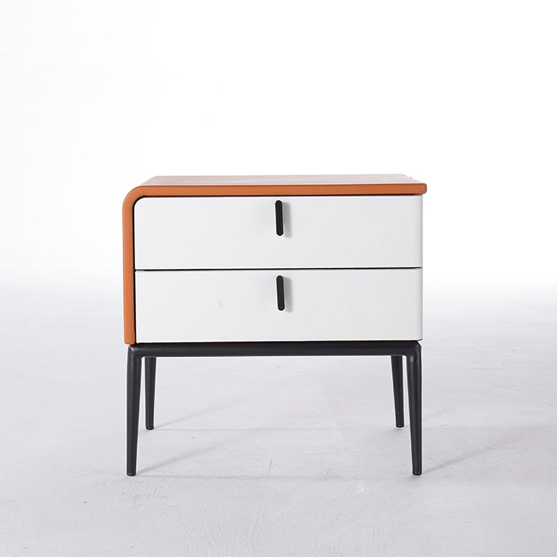 Modern Luxury Orange Faux Leather 2-Drawer Storage Nightstand - Matte Finish Bedside Table For Bedroom Lumendat