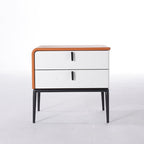 Modern Luxury Orange Faux Leather 2-Drawer Storage Nightstand - Matte Finish Bedside Table For Bedroom Lumendat