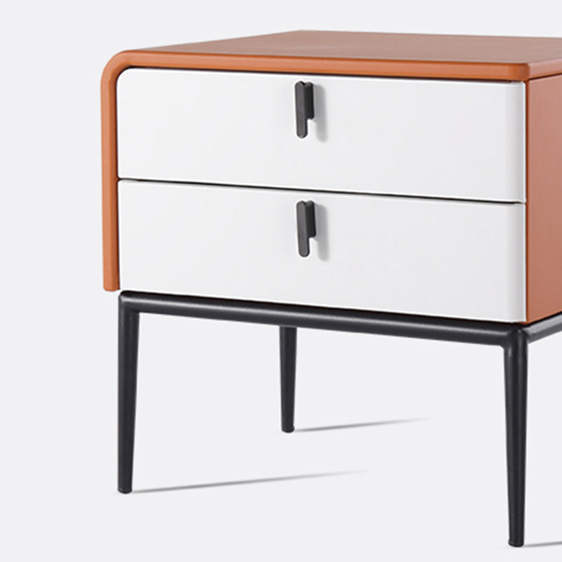 Modern Luxury Orange Faux Leather 2-Drawer Storage Nightstand - Matte Finish Bedside Table For Bedroom Lumendat
