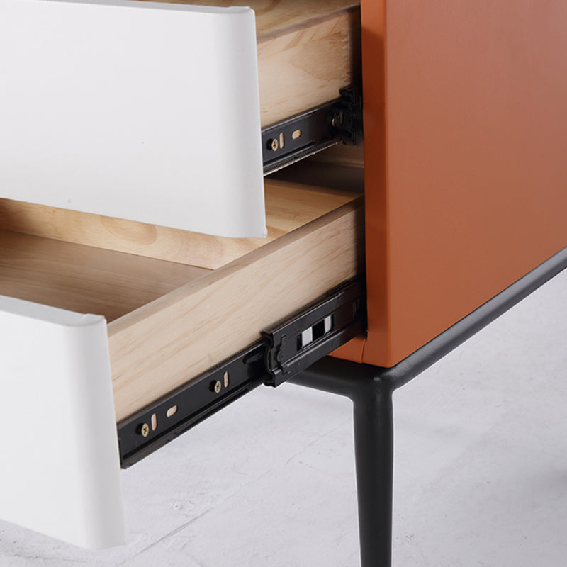 Modern Luxury Orange Faux Leather 2-Drawer Storage Nightstand - Matte Finish Bedside Table For Bedroom Lumendat