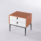 Modern Luxury Orange Faux Leather 2-Drawer Storage Nightstand - Matte Finish Bedside Table For Bedroom Lumendat