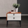Modern Luxury Orange Faux Leather 2-Drawer Storage Nightstand - Matte Finish Bedside Table For Bedroom Lumendat