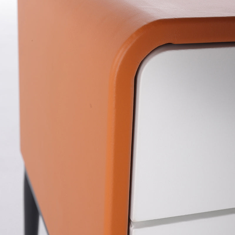 Modern Luxury Orange Faux Leather 2-Drawer Storage Nightstand - Matte Finish Bedside Table For Bedroom Lumendat