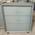 Contemporary Scandinavian Dusty Blue 3-Drawer Nightstand - Matte Faux Leather Bedside Table Minimalist Storage Cabinet For Bedroom Lumendat