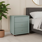 Contemporary Scandinavian Dusty Blue 3-Drawer Nightstand - Matte Faux Leather Bedside Table Minimalist Storage Cabinet For Bedroom Lumendat