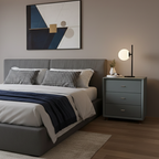 Contemporary Scandinavian Dusty Blue 3-Drawer Nightstand - Matte Faux Leather Bedside Table Minimalist Storage Cabinet For Bedroom Lumendat