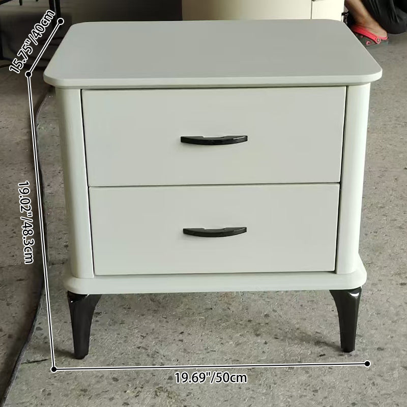 Modern Minimalist 2-Drawer Storage Nightstand - Cream PVC Faux Leather Bedside Table For Bedroom Lumendat