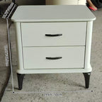 Modern Minimalist 2-Drawer Storage Nightstand - Cream PVC Faux Leather Bedside Table For Bedroom Lumendat