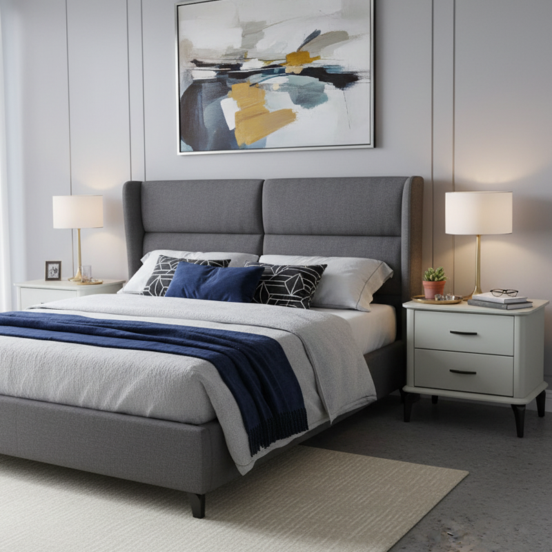 Modern Minimalist 2-Drawer Storage Nightstand - Cream PVC Faux Leather Bedside Table For Bedroom Lumendat