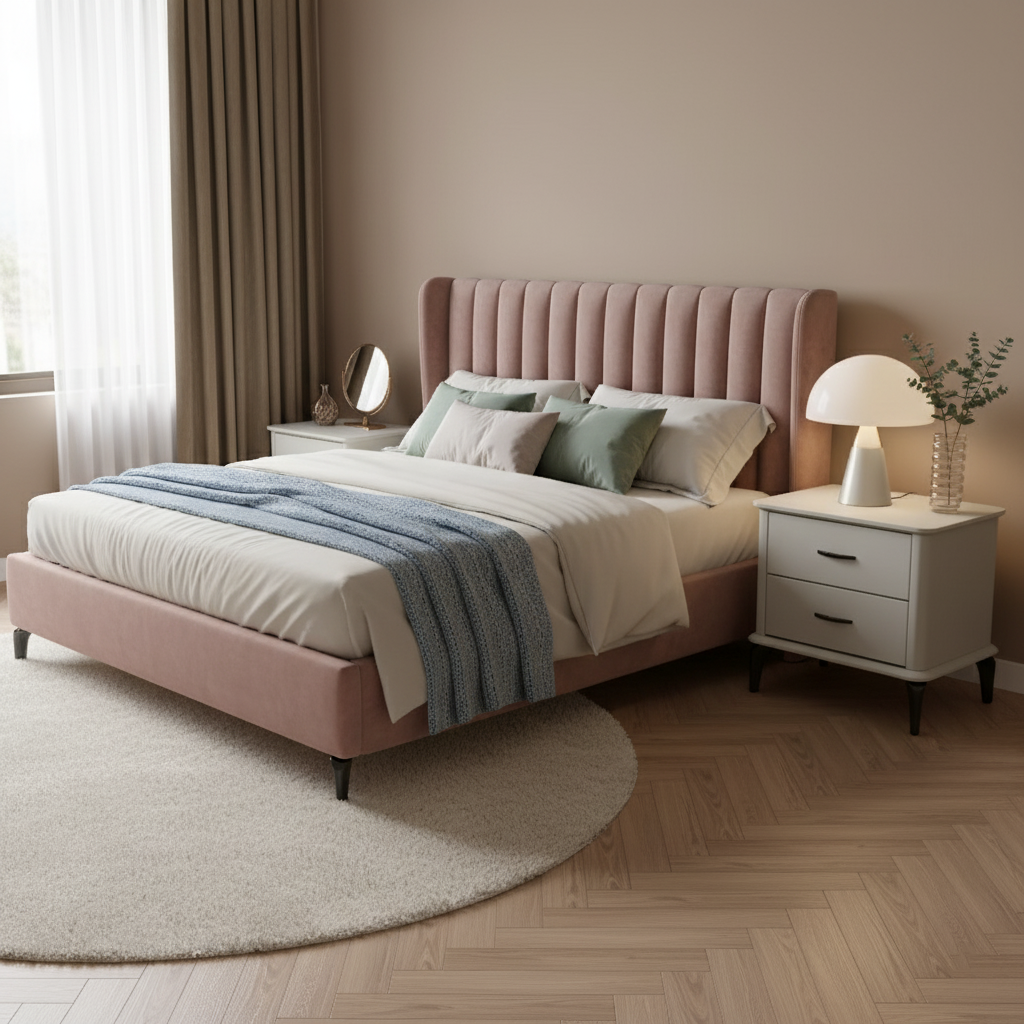 Modern Minimalist 2-Drawer Storage Nightstand - Cream PVC Faux Leather Bedside Table For Bedroom Lumendat