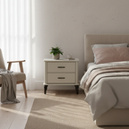 Modern Minimalist 2-Drawer Storage Nightstand - Cream PVC Faux Leather Bedside Table For Bedroom Lumendat