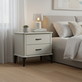 Modern Minimalist 2-Drawer Storage Nightstand - Cream PVC Faux Leather Bedside Table For Bedroom Lumendat