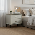 Modern Minimalist 2-Drawer Storage Nightstand - Cream PVC Faux Leather Bedside Table For Bedroom Lumendat