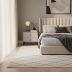 Contemporary Scandinavian Storage Nightstand - Cream Faux Leather Dual Drawer Bedside Table For Bedroom Lumendat