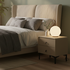 Contemporary Scandinavian Storage Nightstand - Cream Faux Leather Dual Drawer Bedside Table For Bedroom Lumendat