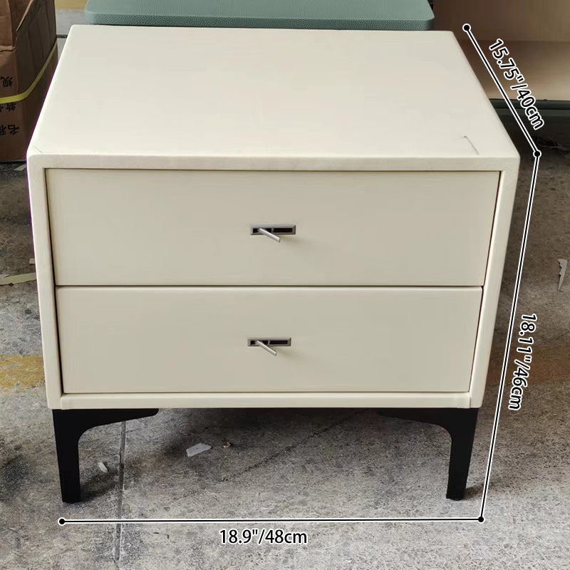 Contemporary Cream White Bedside Table With Dual Drawers - Scandinavian Faux Leather Nightstand For Modern Bedroom Lumendat