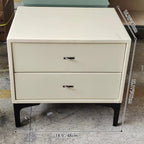Contemporary Cream White Bedside Table With Dual Drawers - Scandinavian Faux Leather Nightstand For Modern Bedroom Lumendat