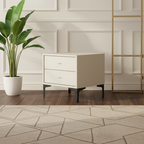 Contemporary Cream White Bedside Table With Dual Drawers - Scandinavian Faux Leather Nightstand For Modern Bedroom Lumendat