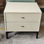 Contemporary Cream White Bedside Table With Dual Drawers - Scandinavian Faux Leather Nightstand For Modern Bedroom Lumendat