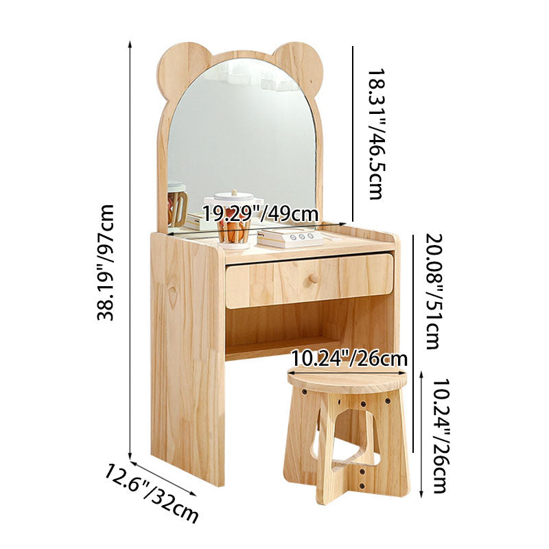 Lumendat Contemporary Creative Rectangular Pine Wood Kids Desk & Chair Set 1-Drawer For Bedroom Lumendat