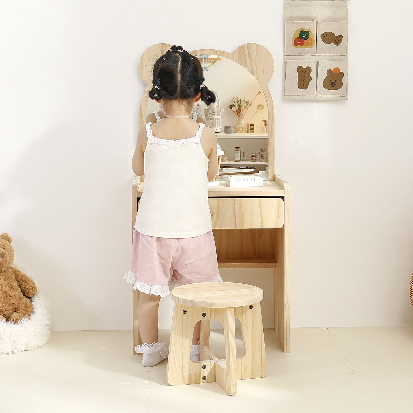 Lumendat Contemporary Creative Rectangular Pine Wood Kids Desk & Chair Set 1-Drawer For Bedroom Lumendat