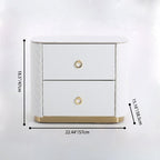 Modern Luxury 2-Drawer Quilted Leather Nightstand - Gold Base & Marble Top Glam Diamond Stitching Bedside Table For Bedroom Lumendat
