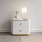 Modern Luxury 2-Drawer Quilted Leather Nightstand - Gold Base & Marble Top Glam Diamond Stitching Bedside Table For Bedroom Lumendat